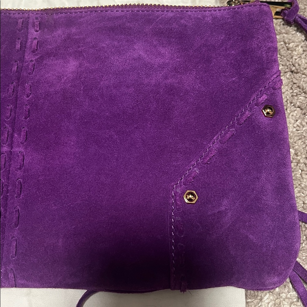 Rebecca Minkoff Love Letter Loveletter clutch, bird lining, purple suede, EUC! - Picture 6 of 9